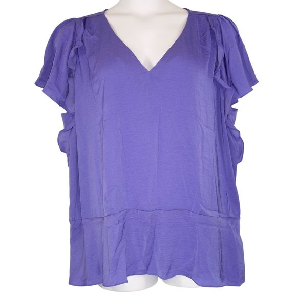 New MICHAEL Michael Kors 3X Flutter Sleeve Ruffle Top Pale Purple NWT - Picture 3 of 13